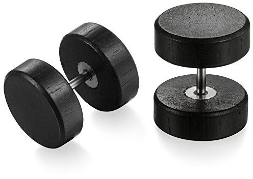 Flongo Holz Ohrstecker 12mm Knopf Männer Frauen Ohrringe Edelstahl Gestüt Stecker Fake Plug Tunnel Piercing Ohrschmuck Schwarz