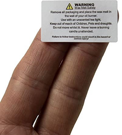Label Metrics - Wax Melt Warning/Safety Labels/Stickers. 65 per Sheet perm Adhesive. (10 Sheets)