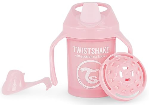 Twistshake Mini Cup – Gobelet Anti-Déversement 230 ml avec Bec Souple et Mélangeur de Fruits – Tasse de Sevrage Anti-Fuite pour Bébé – Sans BPA – Rose