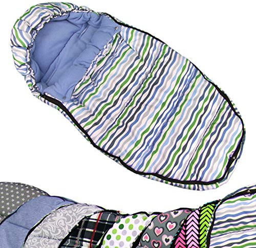 BAMBINIWELT vinterväska, fotsäck i mumiform för barnvagn, jogging, buggy eller slitta, fleece, universal, 110 cm blau grün Streifen