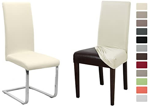 BEAUTEX 2er Set Jersey Stuhlhusse (Farbe wählbar), elastische Uni Stretch-Husse aus Baumwolle Bi-Elastisch (Creme)