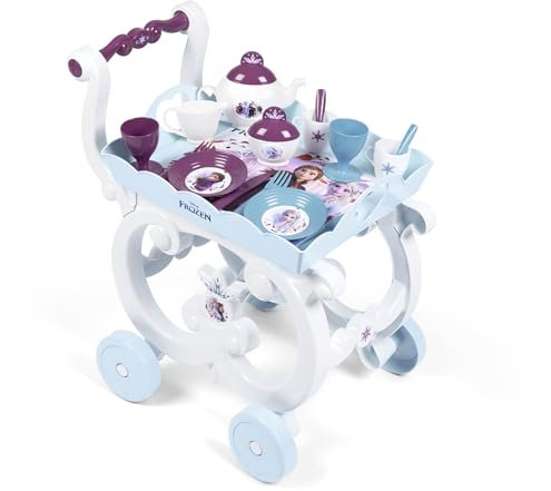 Smoby - Die Eiskönigin Servierwagen - Spielset mit Spielzeug-Teeservice, inkl. Teller, Besteck, Becher, Serviertablett und Wagen auf Rollen für Kinder ab 3 Jahren