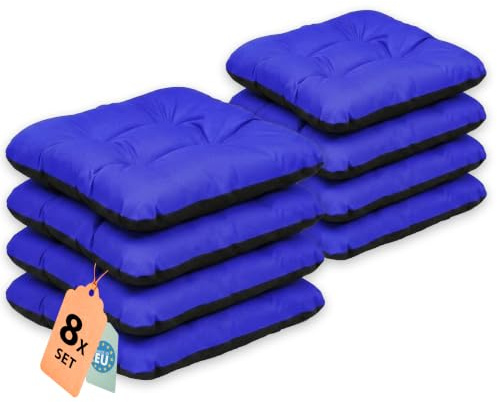 SuperKissen24. Coussin pour Chaise, Siège, Banc de Jardin, Canapé - Lot de 8 Coussins 45x45 cm - Bain de Soleil - Intérieur/Extérieur – imperméable - Bleuet