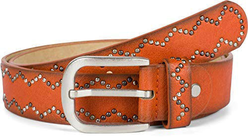 styleBREAKER Cinturón de Damas con tachuelas en patrón dentado, cinturón, cinturón sintético, puede ser acortado 03010114, color:Oxido, tamaño:90cm