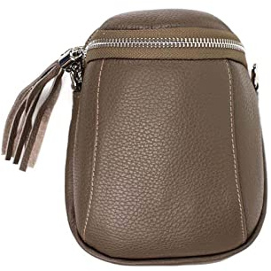 Made in Italy Damen Leder Tasche Umhängetasche Schultertasche Handytasche Geldtasche Ledertasche Crossbody Abendtasche Mini Bag Taupe