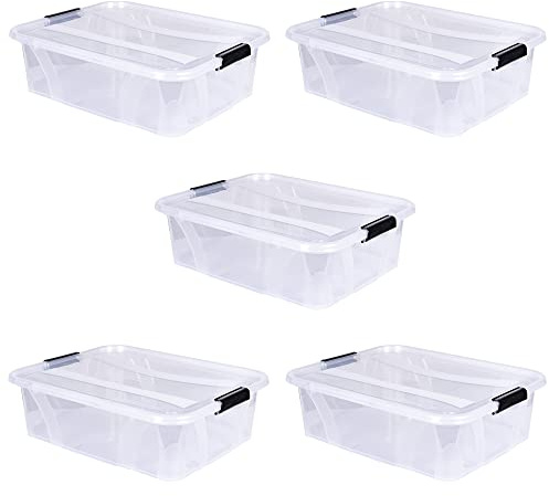 Aufbewahrungsbox + Deckel 5er Set, transparent versch. Gr. stapelbar | Lebensmittelbox Transportbox Vorratsbox Lagerbox Wäschebox Kunststoffbehälter Campingbox Wohnmobilbox (L51xB38,5xH14,8cm - 21l)