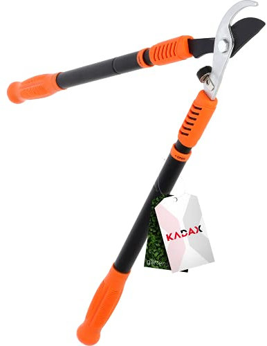 KADAX Sécateur télescopique avec lames en acier, 64-96 cm, sécateur pour rosiers, sécateur manuel avec poignées antidérapantes pour branches, feuilles, taille-haies (noir/orange)