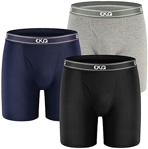 EKQ Mens Bamboo Underwear Boxer Shorts Multipack Long Leg 3-Pack Cotton Boxer Shorts Briefs Breathable Mens Underwear Open Fly Pouch Sports Underpants