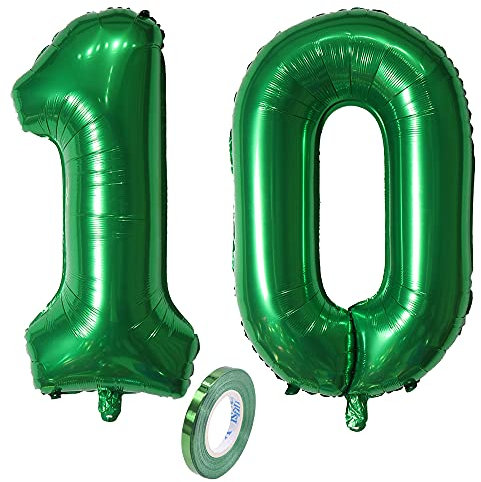 Numero di Palloncini 10,Numeri 10 Anni Compleanno Decorazioni Verde Scuro Maschio Bambino Bimbo Bambina Ragazzo kinder,XXL 80cm Verdi Gigante Foil Elio Palloncino Gonfiabile Balloons Matrimonio Festa