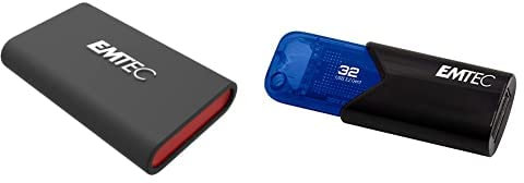 EMTEC - Pack Mobilité : Disque SSD Externe X210 1 to + clés USB Click Easy Clé USB 3.0 (3.2) Click Easy B110 32GB Bleue