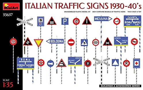 MiniArt MIN35637 1:35-Italian Traffic Signs 1930-40's Scale Model kit, colore modellato