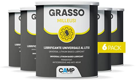 CAMP GRASSO MILLEUSI, Grasso Lubrificante Multiuso al Litio NLGI2 ad Alte Prestazioni, Protegge da Ruggine e Corrosione, 6x 1 kg