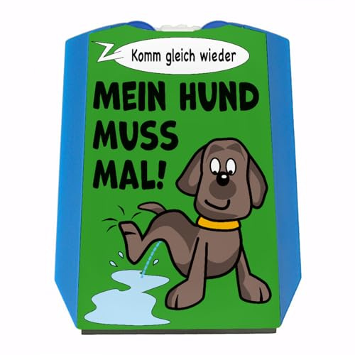 speecheese Hund muss mal! Parkscheibe in grün mit 2 Einkaufswagenchips mit pinkelndem Hund sowie Eiskratzer und Wasserabstreifer als lustiges Geschenk für Hundebesitzer
