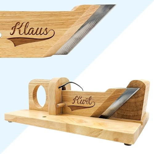 KDO MAGIC - Guillotine saucisson Personnalisé (Modèle Prénom) | Idée cadeau fête des pères, papa, homme, noël | Trancheuse apéro gravée avec votre texte
