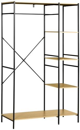 HOMCOM Penderie portant à vêtements style industriel en métal avec tringle et 4 étagères - dim. 100L x 46L x 170,5H cm