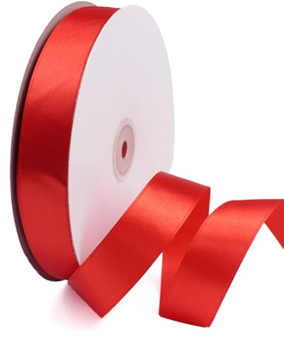 GAKA FAVOR Satinband Rot 25mm, 90 Meters Dekoration Geschenkband breit Schleifenband Bänder, Stoffband für Hochzeit, Taufe und Geburtstag Geschenke（1 Rollen）