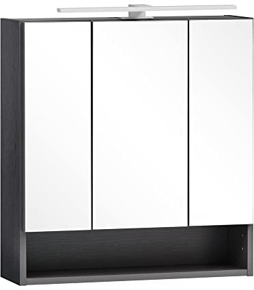 Lomadox Spiegelschrank mit Beleuchtung 60 cm breit in Graphit, B/H/T: ca. 60/64/20 cm