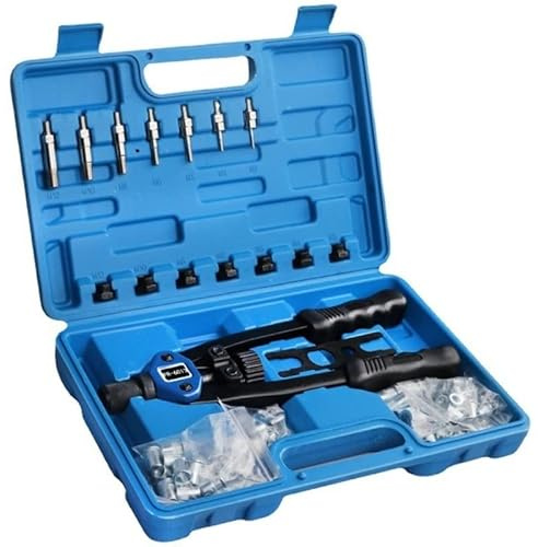 YWHWLX 33 cm Nietmutterwerkzeug, professionelles Nietwerkzeug-Set mit M3 bis M12 metrischen 7 Dornen und 110 Stück Nietmuttern, arbeitssparendes Design, mit robuster Tragetasche