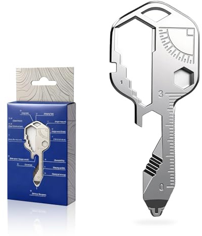 VBNZBK 24-in-1 Camping Multitool, Stainless Steel Keychain Tool | 7cm Slim Profile, 50g Ultra-Light, for Hiking, Cycling, Caravanning & Home DIY