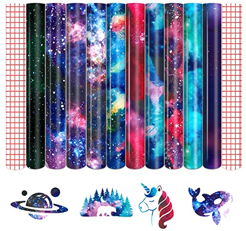 Tintnut Watercolor Galaxy Permanent Vinyl 10 Pack 12 x 10 Adhesive Vinyl Sheet Set, Self-Adhesive Vinyl Sheets for Cutting Machine, Outdoor Permanent Vinyl Sheets for Party Decoration