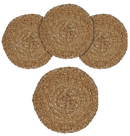Platzdecken aus Seegras oder Wasserhyazinthe 38 cm - 4er Set - Runde Tischsets aus Naturmaterialien - Tischmatte Platzset Tisch Platz Untersetzer rund Natur abwischbar nachhaltig