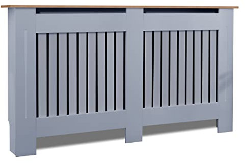 Blisswood Radiator Cover Traditional MDF Wood Grill Cabinet Shelf, Vertical Slat Modern Radiator Covers Crafted For Living Room Furniture (Large, Grey)