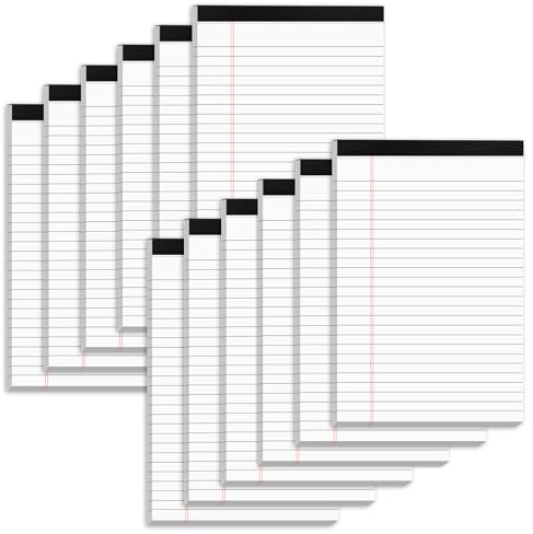 Nichela 5 x 8 Note Pads 12 Pack of Legal Pads 30 Sheets Notepad College Ruled Small Writing Pads Perforated Pages Paper Pads 80GSM Heavyweight Paper Note Pads for Home, Office, or School