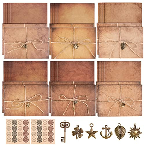 74 Piezas Juego de Papeles Sobres Vintage,Antiguos Papel Sobres Retra Sobres Papel de Papelería con 12 Sobres Vintage,24 Papel Vintage,24 Cuerdas de Cáñamo,12 Colgantes Retro,2 Pegatinas
