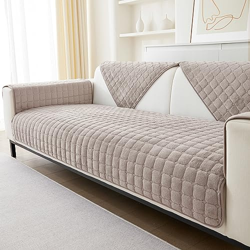 SHANNA Flanell Sofabezug 1 2 3 4 Sitzer Sofabezüge Couch Überzug L Form Ecksofa Sofa Couch Überwurfdecke, Sofahusse Sofaüberwürfe rutschfest Sofa Abdeckung (Beige, 70 * 150cm Stückweise Verkauft)