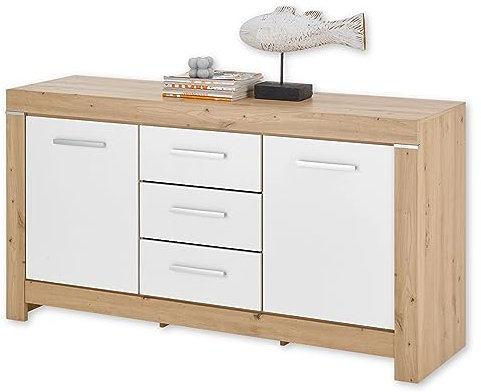 Stella Trading Balin Sideboard in Artisan Eiche Optik, Weiß - Moderne Kommode mit Schubladen und viel Stauraum - 160 x 85 x 45 cm (B/H/T)