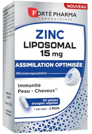 Forté Pharma Complément beauté globale Zinc 15mg Liposomal 60 gélules | Cheveux, defense immuntaire, beauté & ongles, Dosage maximal = 150% des VNR*, Assimilation renforcée, Programme 2 mois