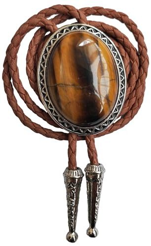 Himongoo Bolo-Krawatte aus natürlichem Edelstein, braunes Leder, Hochzeitskrawatte für Männer und Frauen, Western-Stil