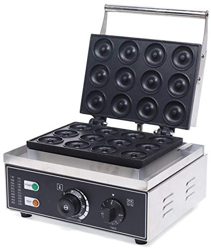 Donut Maschine,12Stück Donut Maker,Kommerzieller Haushaltswaffeleisen,Edelstahl,Kommerzielle Elektrisch Doughnut Maker Maschine Doppelseitige Donutzubereiter,1500W,34 * 27 * 23cm,Schwarz