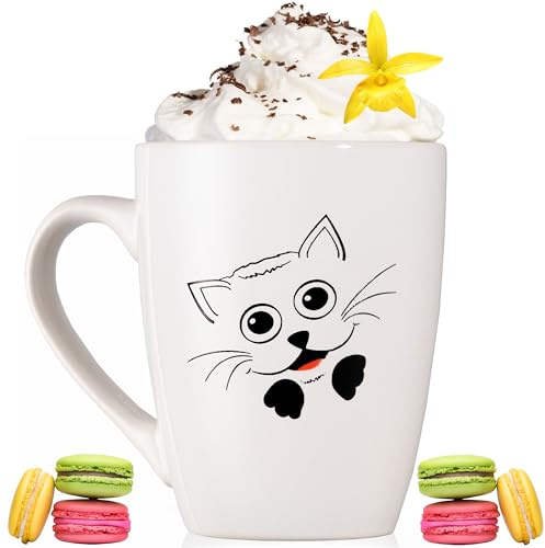 PLATINUX Tasse à café avec anse 250 ml (max. 300 ml) Tasse avec motif chat « Felix » Tasse à thé Tasse à café Tasse à thé en céramique