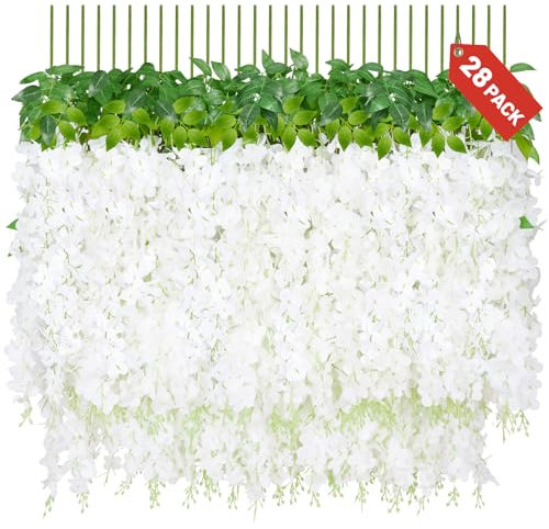 Elyum 28 Stück Glyzinien hängende Blumen, künstliche hängende Glyzinien-Blumen, künstliche Blumen für Hochzeitsbogen, Party, Zuhause, Hintergrund, Wanddekorationen