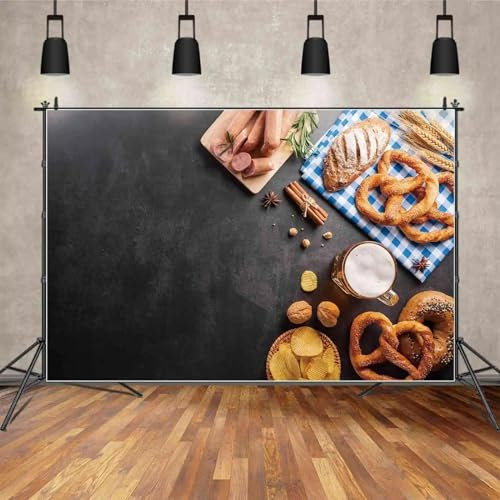 Toile de Fond Oktoberfest bière Festival Fond personnalisé Bagel Verre vérifier Tissu Noir Wall Decor Party Prop Photo Booth 240X180cm
