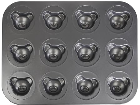 Elesinsoz Mini Bear Shaped Muffin Pans, 12 Cavity Non-Stick Madeleine Mold Cake Pan, Mini Muffin for Edible Bear Cake Topper Decoration Shower Birthday Party Decorations