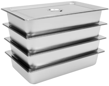 NIGORIY 4x Gastronormbehälter, Lebensmittelechter & Hitzebeständiger, 9L pro 201 Edelstahl Behälter, Lebensmittelbehälter Einteiliges Design und gratfrei, GN Behälter für Potlucks, Büffets, Camping