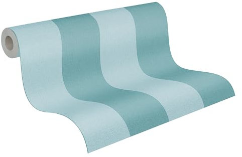 A.S. Création Pure Elegance Vliestapete mit Blockstreifen 0,53 x 10,05 m – Blau, Türkis – Streifentapete Made in Germany - 397928