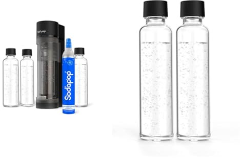 Sodapop Wassersprudler Logan Starterset mit CO₂-Zylinder und 3x Glasflasche, Matt Schwarz, Höhe 42,6 cm & Glasflaschen-Set Logan, Ersatzflaschen ausschließlich geeignet Wassersprudler Logan, 2X 600 ml