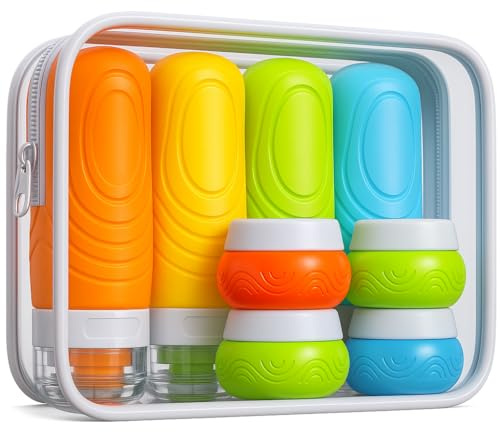 Aeomni 8 Stück Reiseflaschen Zum Befüllen, Reiseset Zum Befüllen Reise Gadgets Flugzeug, Travel Bottles Reisegröße Behälter mit TSA Genehmigt, Travel Essentials