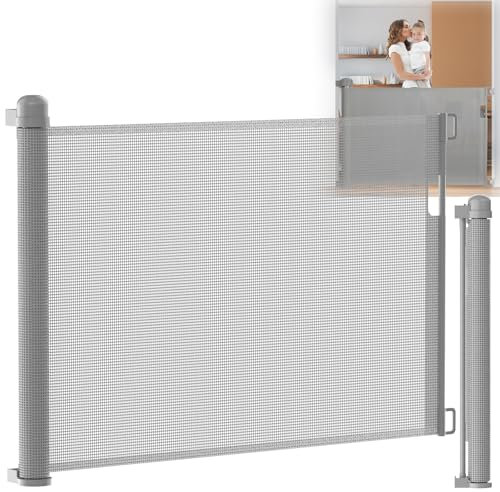 TANYEAR Türschutzgitter Rollo Treppenschutzgitter Ausziehbar 0-180 cm Treppenschutzrollo Hundebarrieren Einziehbares Türgitter Hund Tür für Babys und Haustiere (Grau)