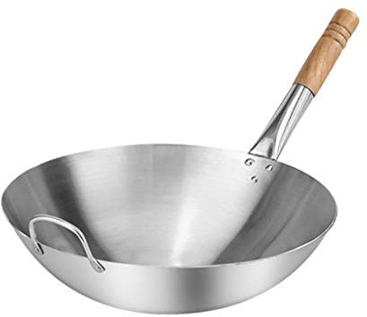 Olla para cocinar, sartén, Wok Tradicional Chino Utensilios Cocina Acero Inoxidable Sartén Antiadherente sin Revestimiento Mango Haya Uso para Cocina Restaurante