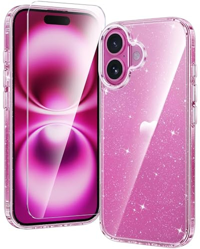 FNTCASE for iPhone 16 Case: Clear Military Grade Drop Protection Anti Yellowing Slim Case - Rugged Shockproof Protective Transparent Cell Phone Cover(Glitter)