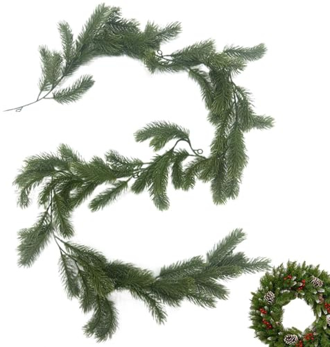 Künstliche Tannengirlande,1.8m/1.9m Tannengirlande Weihnachtsgirlande Weihnachtsgirlande Tanne Wie Echt DekoGirlande Tannenzweige Weihnachtsdeko Innen Weihnachten Advent Weihnachtsschmuck