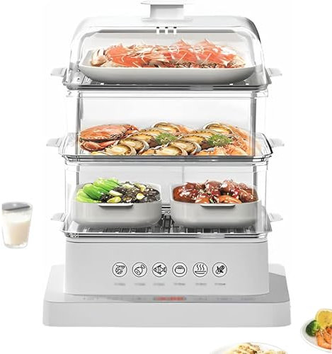 Vaporiera Elettrica Domestica con Timer - Scatola A Vapore Multifunzionale A 3 Livelli con Funzione Appuntamento for Verdure, Carne E Pesce, capacità 40 Litri