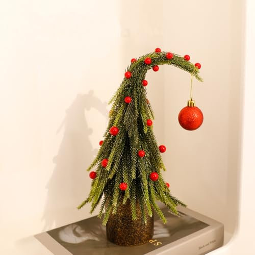 Tokusyou Mini Weihnachtsbaum Künstlich 30cm Kleiner Weihnachtsbaum Geschmückt Tannenbaum Rot Ball Ornamenten Tisch Deko Christbaum Dekorationen für Weihnachten