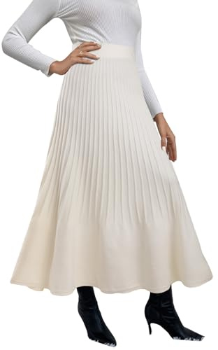 Adigaber Gonne Lunghe da Donna Vita Alta Gonna a Pieghe in Maglia Linea A Gonna Invernale Elastico in Vita