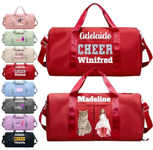 Personalisierte Reisetasche mit Foto und Namen individuell Bedruckt Trocken-und Nasstrennung Sport-Turnbeutel mit Taschen und Schuhen individuelle Reisetaschen für Tanz Cheerleading und Ballettteams