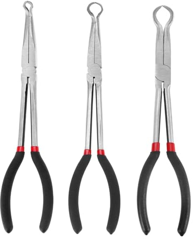 QWORK 3Pcs 11 Hose Gripper Plier Set, Black & Red, Carbon Steel with Non-Slip PVC Handles, Offset Spark Plug Boot Removal Tools